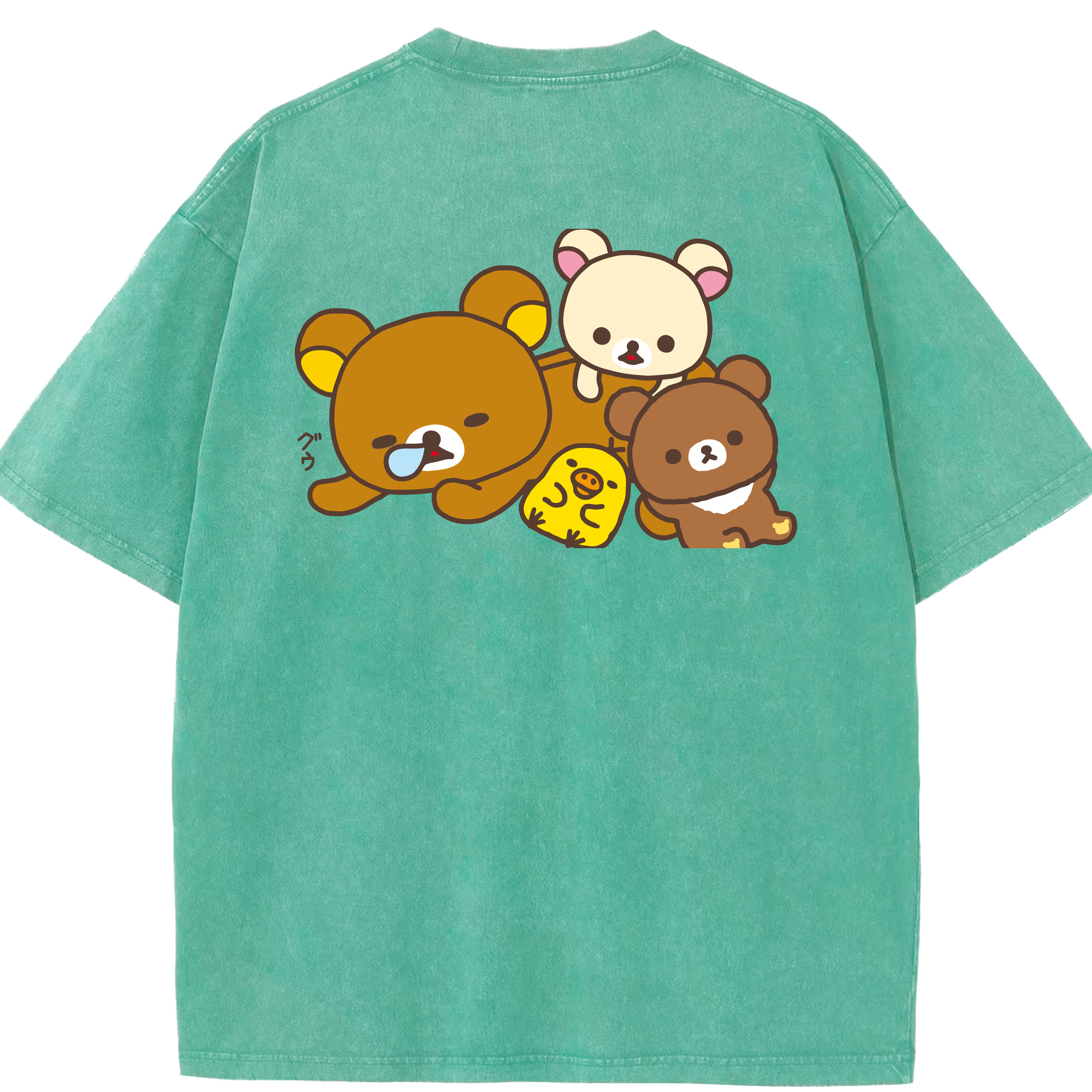 （画像用） リラックマ リラックマ キイロイトリ Rilakkuma Korilakkuma Kiiroitori 綿100% ヴィンテージ風 半袖Tシャツ（背面プリント）